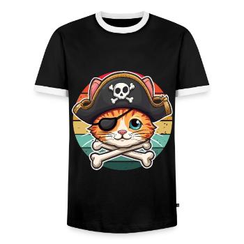 Carnaval Pirate Chat Costume Pirate Chapeau Rétro Miaou - T-shirt contrasté Homme - noir/blanc - Devant - AI Model Female 172 light (172cm) & AI Model Male 178 light (178cm)