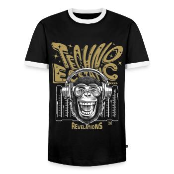 Monkey Techno: Ecstatic Sound and Revelations Shirt - Men's Ringer Shirt - black/white - Front - AI Model Female 172 light (172cm) & AI Model Male 178 light (178cm)
