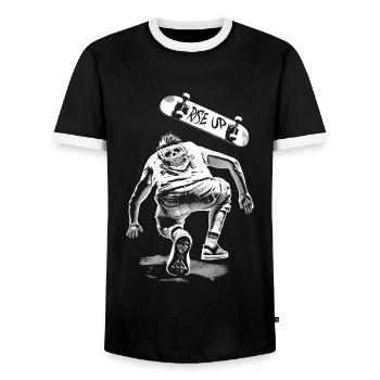 Back on the board – skate shirt after a fall - Men's Ringer Shirt - black/white - Front - AI Model Female 172 light (172cm) & AI Model Male 178 light (178cm)