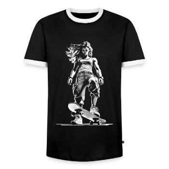Tough Skater-Girl Shirt – Bereit für die Straße - Männer Kontrast-T-Shirt - Schwarz/Weiß - Vorne - AI Model Female 172 light (172cm) & AI Model Male 178 light (178cm)