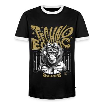 Techno monkey girl: club vibes on your shirt - Men's Ringer Shirt - black/white - Front - AI Model Female 172 light (172cm) & AI Model Male 178 light (178cm)