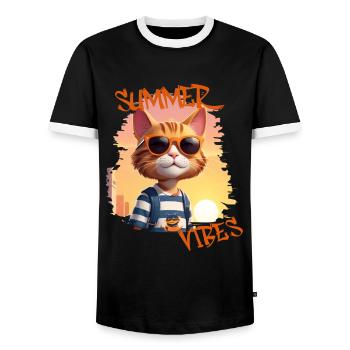 Summer Vibes | coole Katze mit Sonnenbrille - Männer Kontrast-T-Shirt - Schwarz/Weiß - Vorne - AI Model Female 172 light (172cm) & AI Model Male 178 light (178cm)