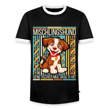 Mixed breed dog Genetic Multicultural Hit - Men's Ringer Shirt - black/white - Front - AI Model Female 172 light (172cm) & AI Model Male 178 light (178cm)