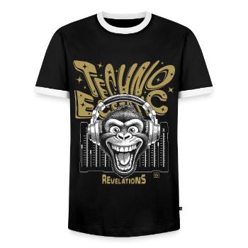 Techno Monkey T-Shirt: Beats and Party Mood - Men's Ringer Shirt - black/white - Front - AI Model Female 172 light (172cm) & AI Model Male 178 light (178cm)