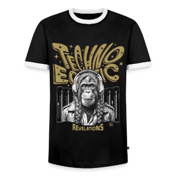 Monkey Grooves T-Shirt: Techno vibes in ecstasy! - Men's Ringer Shirt - black/white - Front - AI Model Female 172 light (172cm) & AI Model Male 178 light (178cm)