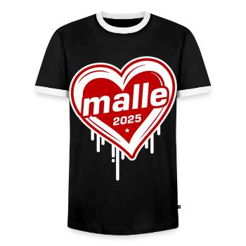 Malle 2025 Heart Love - Men's Ringer Shirt - black/white - Front - AI Model Female 172 light (172cm) & AI Model Male 178 light (178cm)