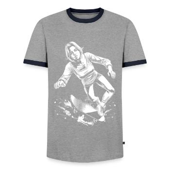 No Limits Skater-Girl Shirt – Les chutes n’ont pas d’importance - T-shirt contrasté Homme - gris/marine  - Devant - AI Model Female 172 light (172cm) & AI Model Male 178 light (178cm)