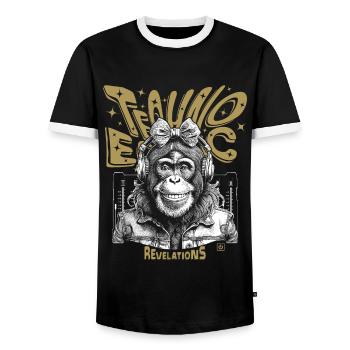 Monkey Grooves T-Shirt: Techno vibes in ecstasy! - Men's Ringer Shirt - black/white - Front - AI Model Female 172 light (172cm) & AI Model Male 178 light (178cm)