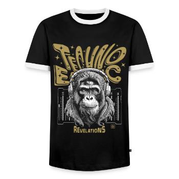 Techno Affe T-Shirt – Minimal-Sound für Musikfans - Männer Kontrast-T-Shirt - Schwarz/Weiß - Vorne - AI Model Female 172 light (172cm) & AI Model Male 178 light (178cm)