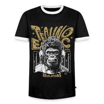 Monkey Energy T-Shirt: Feel the Techno Vibe - Men's Ringer Shirt - black/white - Front - AI Model Female 172 light (172cm) & AI Model Male 178 light (178cm)