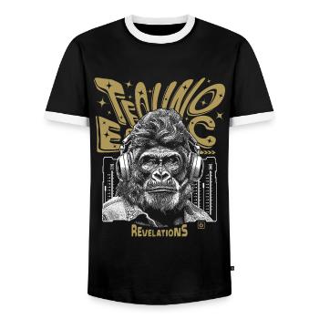 Affe Shirt: Techno-Vibes für Streetwear-Fans - Männer Kontrast-T-Shirt - Schwarz/Weiß - Vorne - AI Model Female 172 light (172cm) & AI Model Male 178 light (178cm)