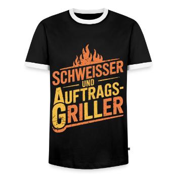 Schweißer und Auftragsgriller - Männer Kontrast-T-Shirt - Schwarz/Weiß - Vorne - AI Model Female 172 light (172cm) & AI Model Male 178 light (178cm)