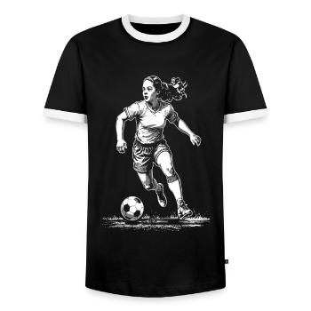 Women's Soccer Shirt: Striker with a hunger for goals - Men's Ringer Shirt - black/white - Front - AI Model Female 172 light (172cm) & AI Model Male 178 light (178cm)
