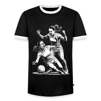 Duel! Maillot de foot femme pour les vainqueurs ! - T-shirt contrasté Homme - noir/blanc - Devant - AI Model Female 172 light (172cm) & AI Model Male 178 light (178cm)