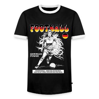 Deutsche Fußballspielerin Shirt: Technik im Spiel - Männer Kontrast-T-Shirt - Schwarz/Weiß - Vorne - AI Model Female 172 light (172cm) & AI Model Male 178 light (178cm)