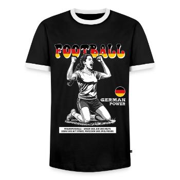 Deutscher Frauenfußball Shirt: Torjubel mit Power - Männer Kontrast-T-Shirt - Schwarz/Weiß - Vorne - AI Model Female 172 light (172cm) & AI Model Male 178 light (178cm)