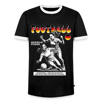 Deutsches Frauenfußball Shirt: Zweikampf präzise - Männer Kontrast-T-Shirt - Schwarz/Weiß - Vorne - AI Model Female 172 light (172cm) & AI Model Male 178 light (178cm)