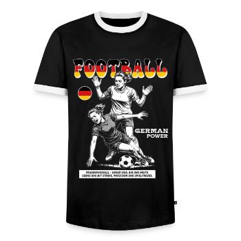 Germany Soccer Player Shirt: Foul with Announcement - Men's Ringer Shirt - black/white - Front - AI Model Female 172 light (172cm) & AI Model Male 178 light (178cm)