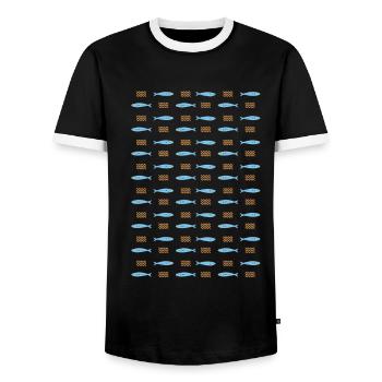 Minimalist Sardines and Waves Pattern for Summer - Men's Ringer Shirt - black/white - Front - AI Model Female 172 light (172cm) & AI Model Male 178 light (178cm)