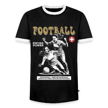 Einsatz mit Herz: Schweizer Frauenfußball Shirt - Männer Kontrast-T-Shirt - Schwarz/Weiß - Vorne - AI Model Female 172 light (172cm) & AI Model Male 178 light (178cm)