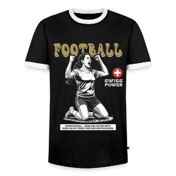 Swiss Fußballspielerin Shirt: Ballgefühl pur - Männer Kontrast-T-Shirt - Schwarz/Weiß - Vorne - AI Model Female 172 light (172cm) & AI Model Male 178 light (178cm)