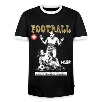Einsatz pur: Frauenfußball Shirt CH - Männer Kontrast-T-Shirt - Schwarz/Weiß - Vorne - AI Model Female 172 light (172cm) & AI Model Male 178 light (178cm)