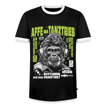 Gorilla Beats Shirt: Denker mit Kopfhörer-Style - Männer Kontrast-T-Shirt - Schwarz/Weiß - Vorne - AI Model Female 172 light (172cm) & AI Model Male 178 light (178cm)