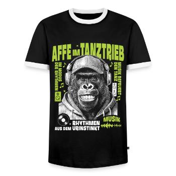 Bassblick Shirt: Gorilla Headphones in Turf Mode - Men's Ringer Shirt - black/white - Front - AI Model Female 172 light (172cm) & AI Model Male 178 light (178cm)