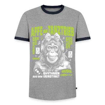Rhythm Club Shirt: Wild Monkeys on the Dancefloor - Men's Ringer Shirt - grey/navy  - Front - AI Model Female 172 light (172cm) & AI Model Male 178 light (178cm)