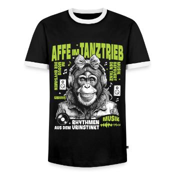 Rhythm Club Shirt: Wild Monkeys on the Dancefloor - Men's Ringer Shirt - black/white - Front - AI Model Female 172 light (172cm) & AI Model Male 178 light (178cm)