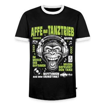 Sound Grimace Shirt: Big City Monkey at the Limit - Men's Ringer Shirt - black/white - Front - AI Model Female 172 light (172cm) & AI Model Male 178 light (178cm)