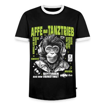 Kopfhörer Groove Shirt: Affen im Bassflow - Männer Kontrast-T-Shirt - Schwarz/Weiß - Vorne - AI Model Female 172 light (172cm) & AI Model Male 178 light (178cm)