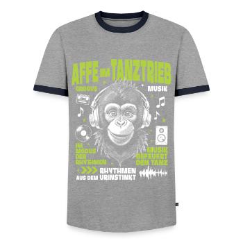 Jungle Bass T-Shirt – Young Chimpanzee Groove - T-shirt contrasté Homme - gris/marine  - Devant - AI Model Female 172 light (172cm) & AI Model Male 178 light (178cm)