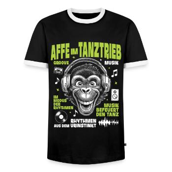Monkey Groove Shirt: Dancing Beats in the Jungle - Men's Ringer Shirt - black/white - Front - AI Model Female 172 light (172cm) & AI Model Male 178 light (178cm)