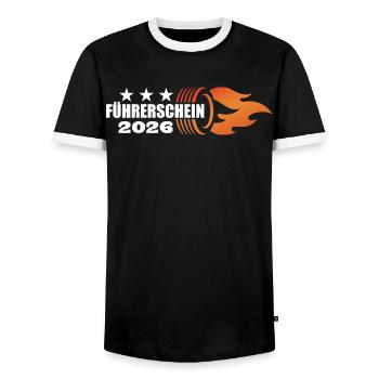 Driver's license passed 2026 - Driver's license - Men's Ringer Shirt - black/white - Front - AI Model Female 172 light (172cm) & AI Model Male 178 light (178cm)