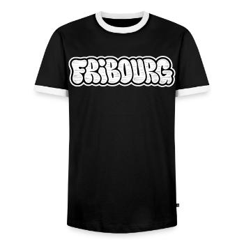Fribourg Throwie Graffiti - Männer Kontrast-T-Shirt - Schwarz/Weiß - Vorne - AI Model Female 172 light (172cm) & AI Model Male 178 light (178cm)