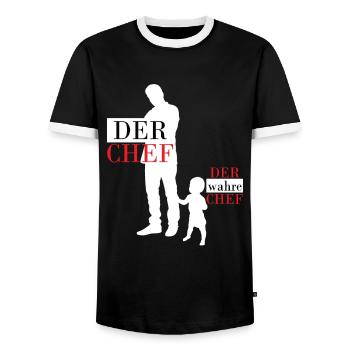 Vater Papa Sohn Partnerlook Outfit Geschenk - Männer Kontrast-T-Shirt - Schwarz/Weiß - Vorne - AI Model Female 172 light (172cm) & AI Model Male 178 light (178cm)