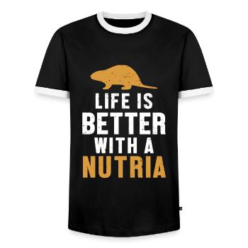Life is Better with a Nutria Rodent Coypu - Men's Ringer Shirt - black/white - Front - AI Model Female 172 light (172cm) & AI Model Male 178 light (178cm)
