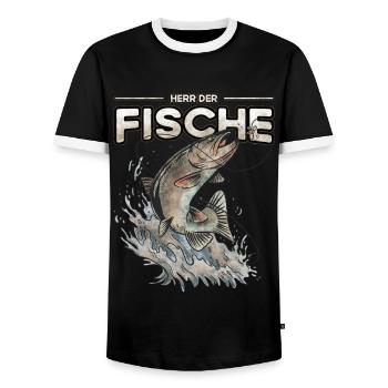 Herr der Fische - Angeln und Fischen - Männer Kontrast-T-Shirt - Schwarz/Weiß - Vorne - AI Model Female 172 light (172cm) & AI Model Male 178 light (178cm)