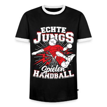 Echte Jungs Spielen Handball Handballer Geschenk - Männer Kontrast-T-Shirt - Schwarz/Weiß - Vorne - AI Model Female 172 light (172cm) & AI Model Male 178 light (178cm)