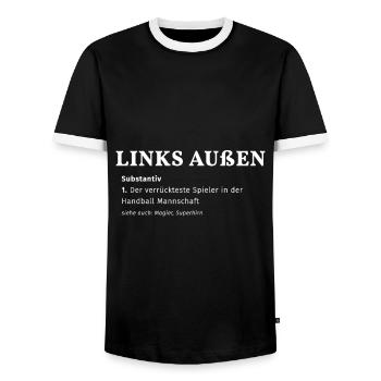 Lustige Handball Sprüche links Außen - Männer Kontrast-T-Shirt - Schwarz/Weiß - Vorne - AI Model Female 172 light (172cm) & AI Model Male 178 light (178cm)