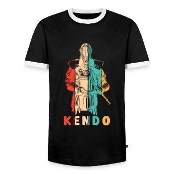 Kata Kenjusu Shinai Samurai Kendo - Men's Ringer Shirt - black/white - Front - AI Model Female 172 light (172cm) & AI Model Male 178 light (178cm)