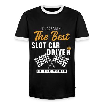 Best Slot Car Driver World Car Drag Racing Slot - Men's Ringer Shirt - black/white - Front - AI Model Female 172 light (172cm) & AI Model Male 178 light (178cm)