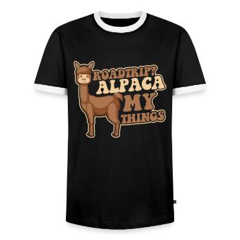 Roadtrip Alpaca My Things Llama Vicuna Guanaco - Men's Ringer Shirt - black/white - Front - AI Model Female 172 light (172cm) & AI Model Male 178 light (178cm)