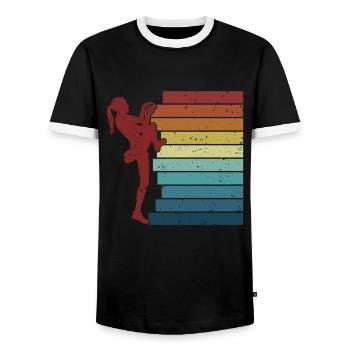 Bouldering Indoor Speed Sport Free Climber - Men's Ringer Shirt - black/white - Front - AI Model Female 172 light (172cm) & AI Model Male 178 light (178cm)