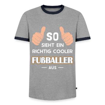 So sieht ein cooler Fußballer aus Fußballspieler - Männer Kontrast-T-Shirt - Grau/Navy  - Vorne - AI Model Female 172 light (172cm) & AI Model Male 178 light (178cm)