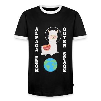 Alpaca From Outer Space Llama Vicuna Guanaco - Men's Ringer Shirt - black/white - Front - AI Model Female 172 light (172cm) & AI Model Male 178 light (178cm)
