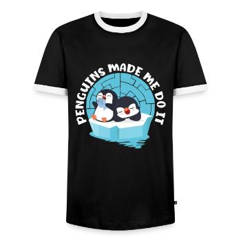 Penguins made me do it Sea Bird King Emperor - Men's Ringer Shirt - black/white - Front - AI Model Female 172 light (172cm) & AI Model Male 178 light (178cm)