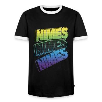 Nimes France City Font Skyline Home - Men's Ringer Shirt - black/white - Front - AI Model Female 172 light (172cm) & AI Model Male 178 light (178cm)