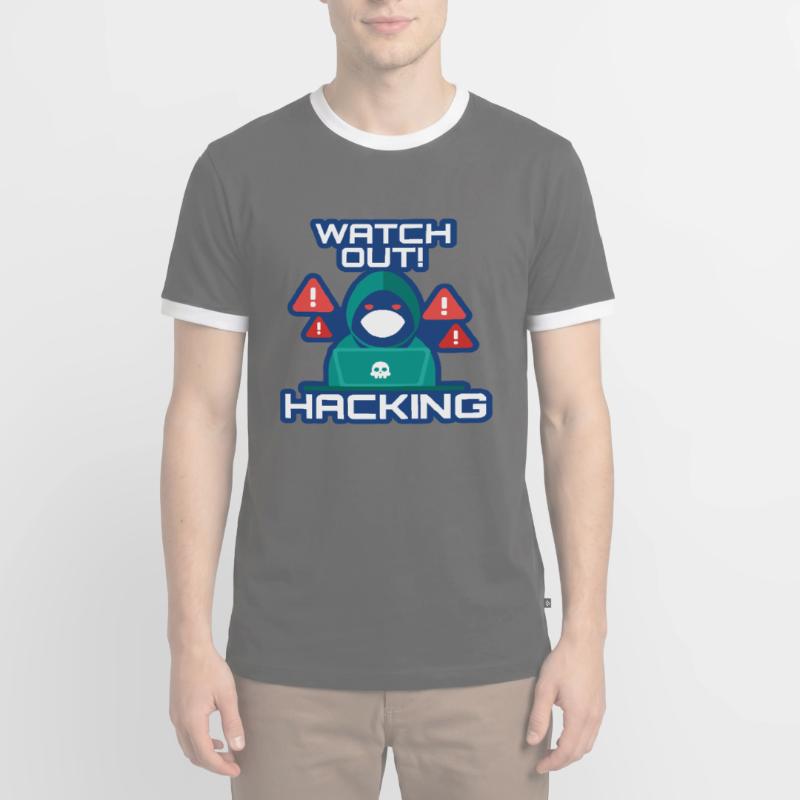 Watch Out Hacking Full Stack Coder Software Men's Ringer Shirt